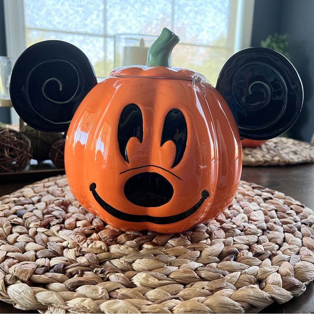 New Disney Mickey Mouse Halloween Pumpkin Cookie or Candy Jar
